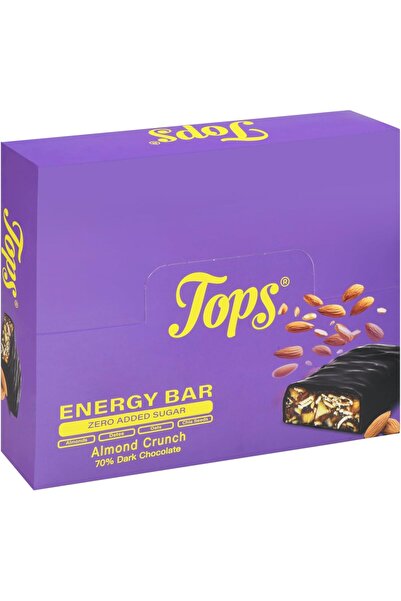Tops لوح شوكولاتة الطاقة باللوز الداكن 70% كاكاو 50 جرام خالي من السكر عبوة من 12 قطعة