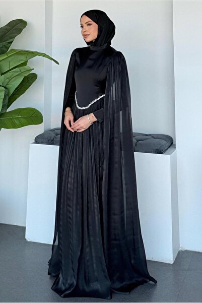 TRENDTESETTÜR KADIN SİYAH TAŞ DETAYLI ABİYE ELBİSE T 2626