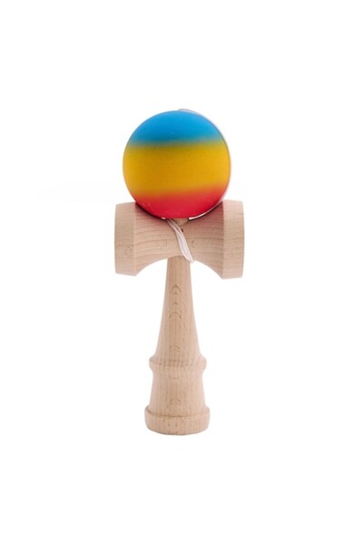 lumixauto Kendama profesională din lemn de fag 18 cm, 160 g, bilă 80 g, vopsea mată adezivă, gradient curcubeu