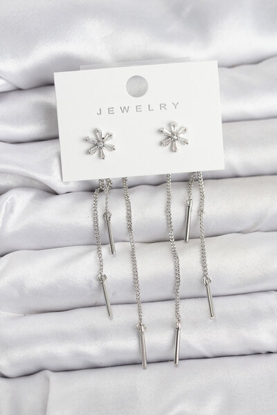 Lisinya Flower Model Silver Brass Dangle Women's Earrings - Tygoo