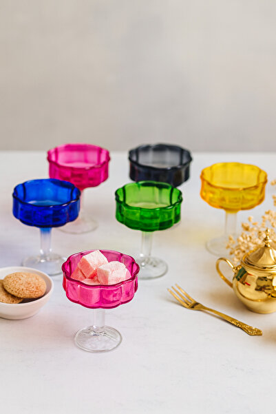 grandora 6-Piece Set of Colored Glass Coffee Side Dishes with Feet - Mini Cof...