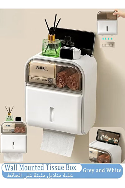 Generic Wall-mounted toilet paper holder, waterproof tissue box with phone stand, no drilling required