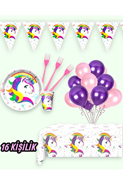 Evabrite Unicorn Themed Party Set for 16 People - Unicorn Birthday Celebration Supplies