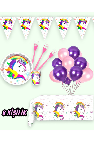 Evabrite Unicorn Themed Party Set for 8 People - Unicorn Birthday Celebration Supplies
