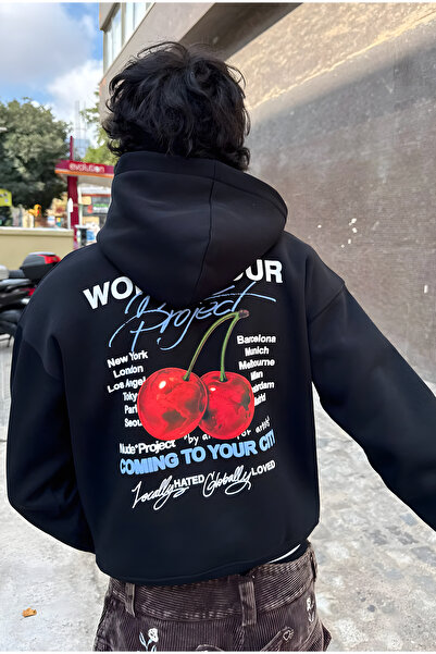 PURE POWER Nude Project Nude Tour Unisex Oversized Black Cotton K Hooded Prin...