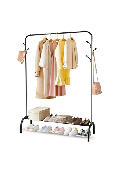Xess Multipurpose Clothing Garment Rack with Bottom Shelves,Metal Clothes Stand Rack with Rod and Lower