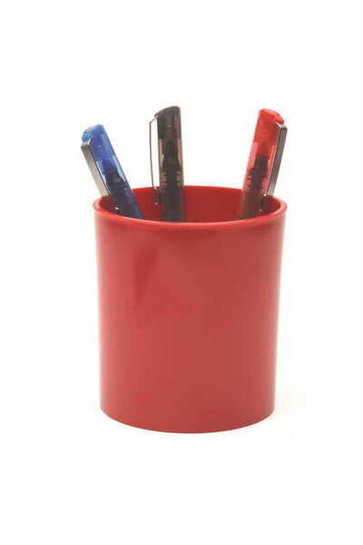 Mas Kristal Masa Üstü Kalemlik Silindirik Kırmızı