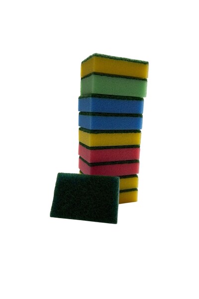 Technow Klasik 9 x 6 cm 4 Renkli Düz Bulaşık Süngeri 10 Adet