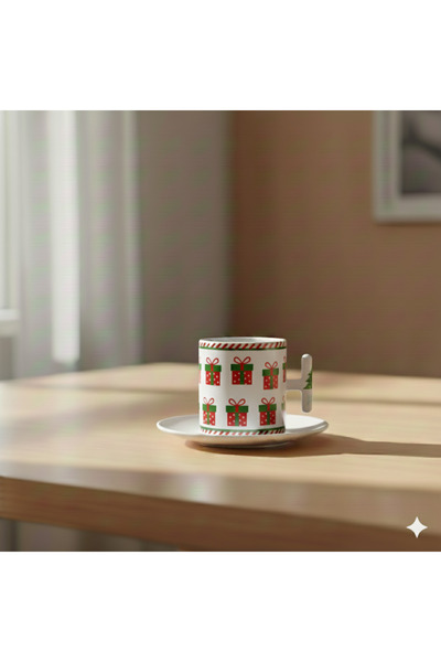 Bade TASARIM YILBAŞI PAKETLİ PORSELEN BEYAZ KULPLU TÜRK KAHVE FİNCANI