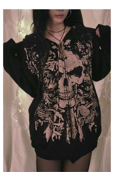 Köstebek Оверсайз суитшърт с качулка и череп
