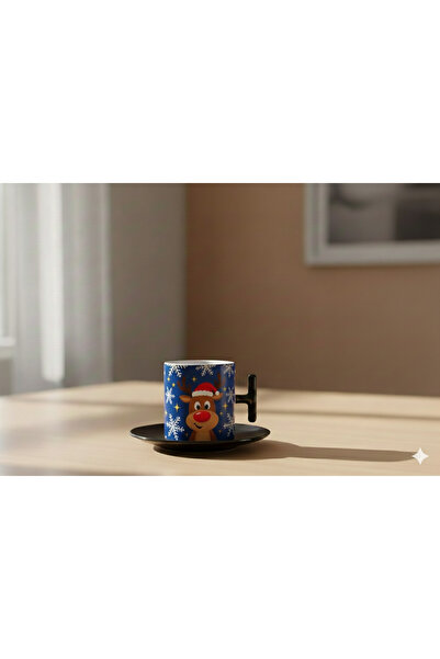 Bade TASARIM YILBAŞI GİYİKLİ PORSELEN SİYAH KULPLU TÜRK KAHVE FİNCANI