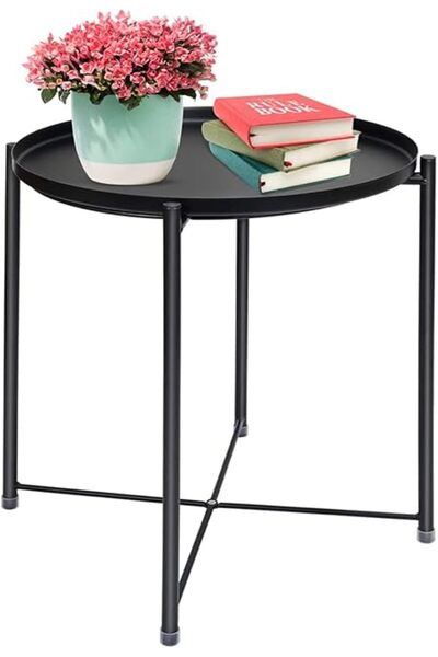 Xess Tray Table with Detachable Tray Top,Round Metal Coffee Table Waterproof Removable Table,for Liv