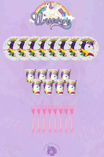 Evabrite Unicorn Themed Party Set for 32 People - Unicorn Birthday Celebration Supplies
