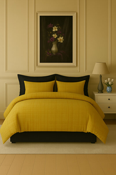 İQON Set de lenjerie de pat cu cearșaf simplu, dublu, galben-negru