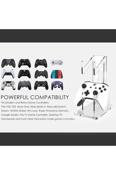 JZS 2-Tier Game Controller & Headphone Stand, Clear Acrylic, Compatible with Switch/PS5/PS4/Xbox