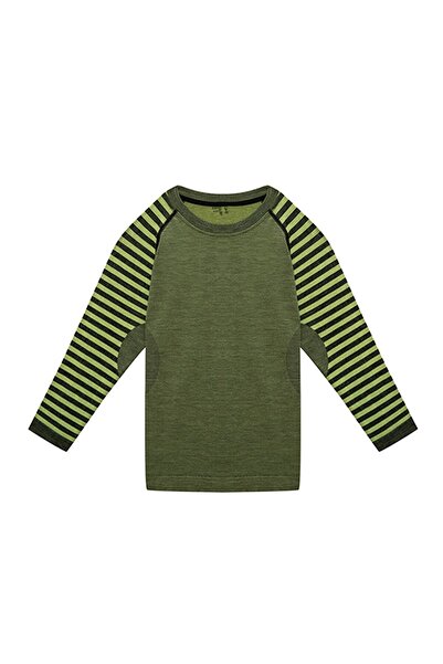 THERMOFORM Ultimate Merino Kids Seamless Striped Thermal Top Underwear Sweatshirt Green