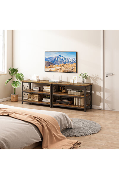 DASEN طاولة تلفزيون ١٦٠×٤٠×٦٠ سم مع أرفف تخزين مفتوحة حتى ٧٠ بوصة - بني