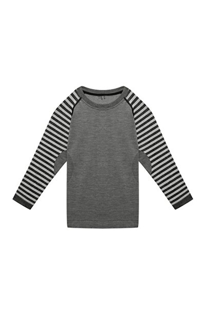 THERMOFORM Ultimate Merino Kids Seamless Striped Thermal Top Underwear Sweatshirt Anthracite