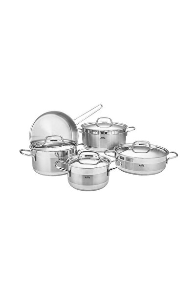 BIN SHIHON CO Alpha (ORIGINAL) Stainless Steel Cookware Set, Corrosion and Fading Resistant (9) Pieces