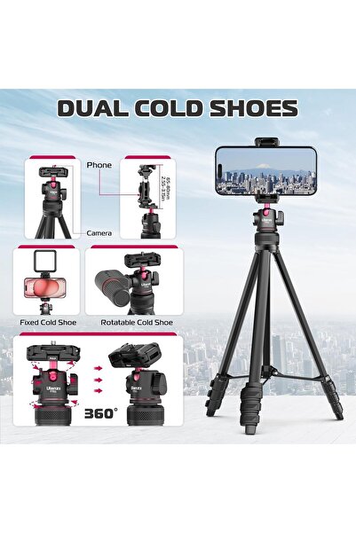 ulanzi TT51 2-in-1 Camera Phone Video Tripod - 360° Ball Head, Hidden Cold Shoe, 1.38m