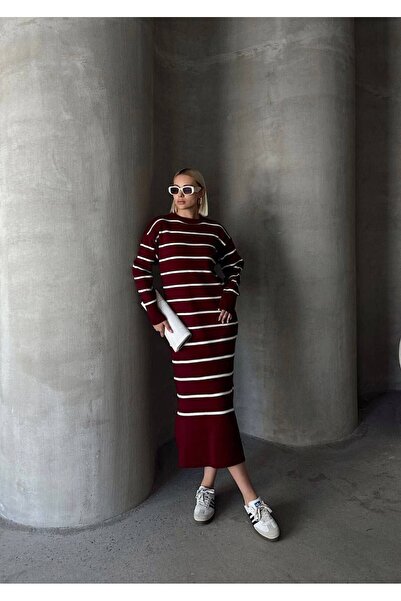 ZF BUTİK Langes gestreiftes Premium-Strickkleid für Damen