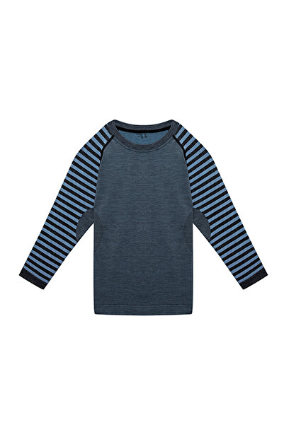 THERMOFORM Ultimate Merino Kids Seamless Striped Thermal Top Underwear Sweatshirt Blue