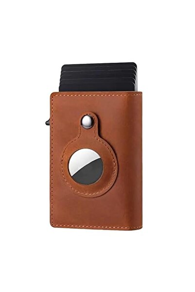 Xess Genuine Leather AirTag Wallet, Classic Elegant Brown Leather RFID Blocking Wallet with Magnetic Clos