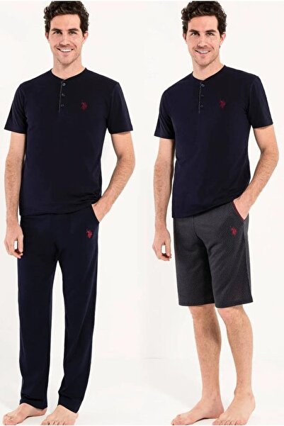 U.S. Polo Assn. Мъжки 3-компонентен комплект пижама, 100% памучен комплект пи...