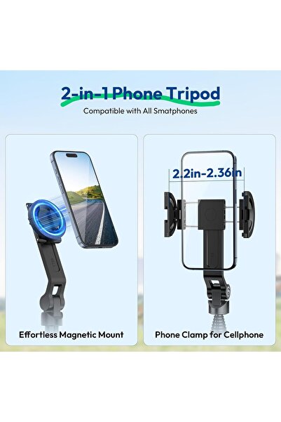 ulanzi TT88 Magnetic Tripod for iPhone, 57" Extendable Selfie Stick with Remote (Black)