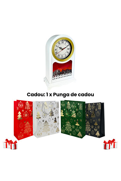 OEM Decorative Fireplace with simulated flames, 39.5 x 24.5 cm, Vintage, plug-in and battery-operated, White