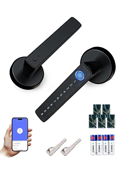 Makayuron قفل باب ذكي، بلوتوث بدون مفتاح، تطبيق تويا، 5 بطاقات IC وبصمة الإصبع (CS09، أسود)