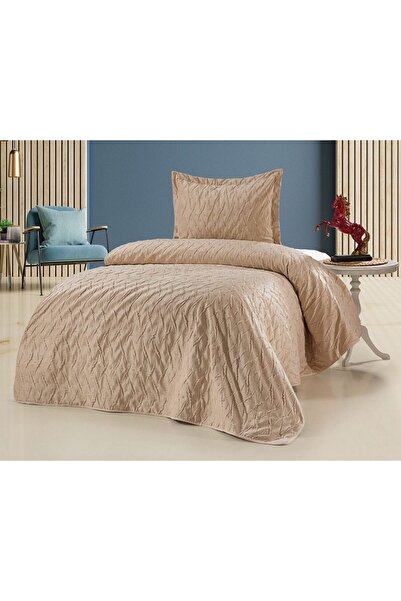 Bella Home Zara Velvet Bedspread Single Size Beige