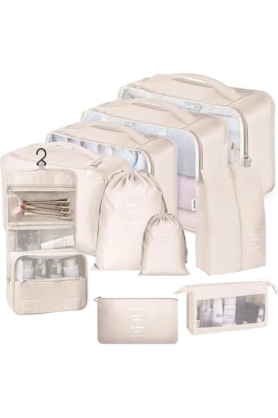 Generic Necomi 10-Piece Packing Cubes Travel Organizer - Beige