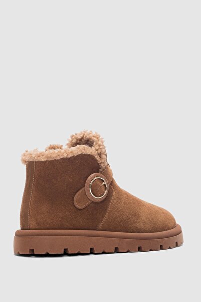 selin shoes Luva Genuine Leather Adjustable Buckle Detailed Side Zipper Women's Boots - Taba Suede