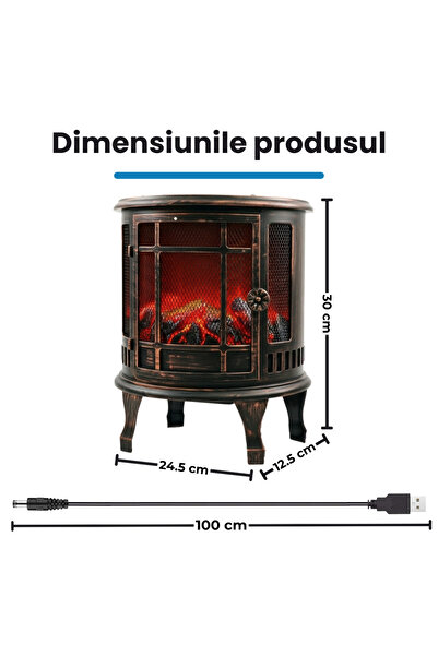 OEM Decorative Fireplace with Flame Simulation, 24.5x30cm, Vintage, Mains and Battery Powered, White