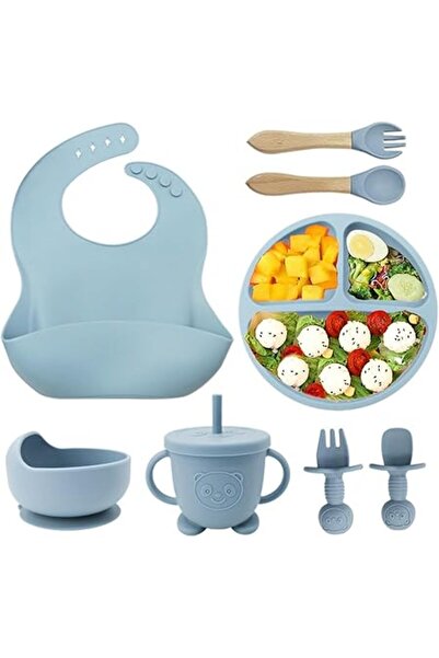 Xess 8 Pcs Silicone Baby Feeding Set, Baby Led Weaning Supplies with Suction Bowl Divided Plate, Self Fee