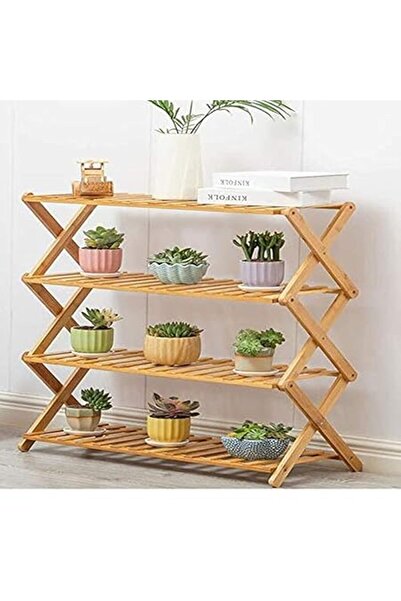 Xess eWINNER 4 layers Wooden Bamboo Plant Flower Stand Plant Shelf Standing Flower Pots Shelf Flower Pots