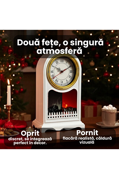 OEM Decorative Fireplace with simulated flames, 39.5 x 24.5 cm, Vintage, plug-in and battery-operated, White