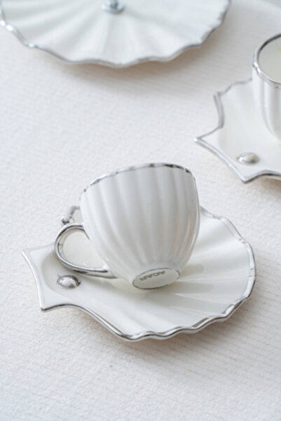 ACAR Shelly Silver 2-Person Coffee Cup Set with Stand - 130 ml
