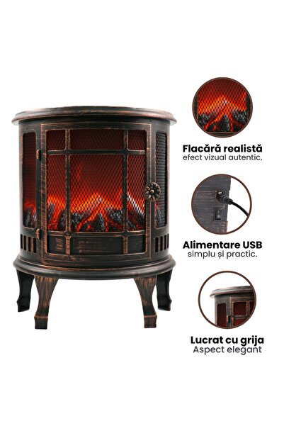 OEM Decorative Fireplace with Flame Simulation, 24.5x30cm, Vintage, Mains and Battery Powered, White