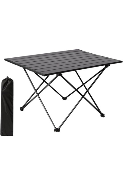 Moment طاولة تخييم قابلة للطي معدنية محمولة للنزهات الخارجية مع حقيبة حمل للشواء على الشاطئ والمشي لمسافات طويلة باللون الأسود