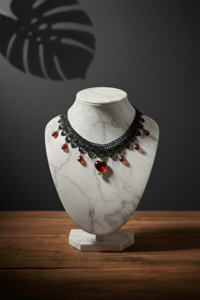 shop Gotik Siyah Dantel Choker Kolye Kırmızı Kalp Damla Victoria Tarzı Yaka T...