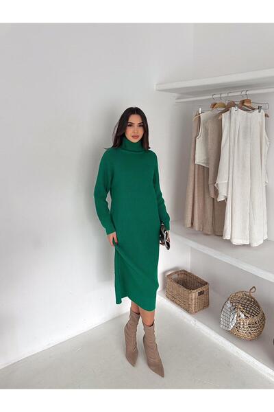 LAVRE BALIKÇI YAKA TRİKO ELBİSE PETEK ÖRME