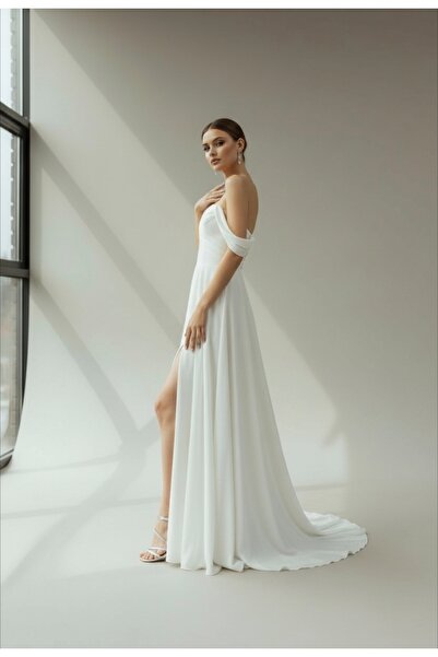 ENDAMIM Wedding Engagement Evening Outing Dress Draped Low Sleeve Chiffon Dress
