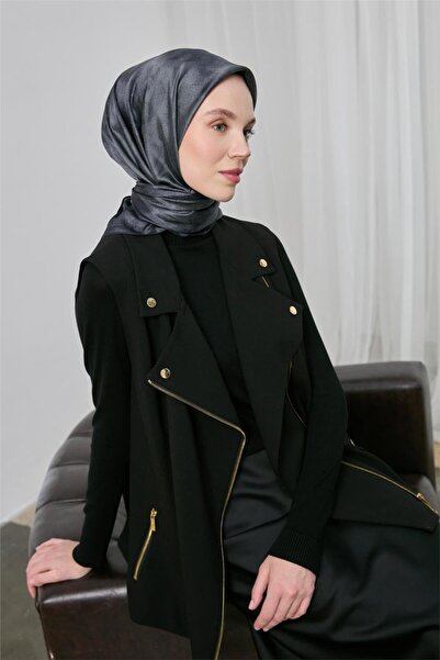 Silk Home Shiny Sparkle Scarf Blue Gray Ethnic Pattern 90*90