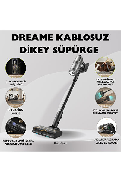 Dreame Kablosuz Dikey Süpürge | 310AW Güç, Akıllı Toz Algılama, HEPA Filtre, ...