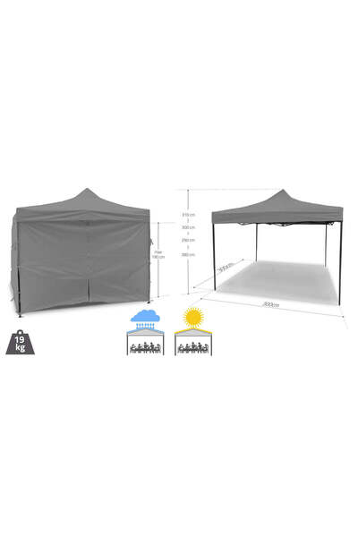 MalTec Garden pavilion tent 3 x 3 x 3.1 m, gray, 112815