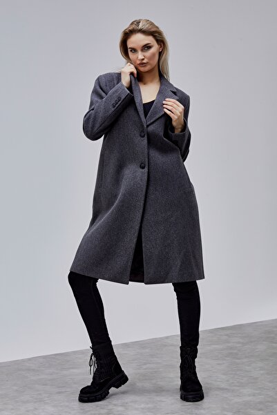 Bolivente Rosalia Anthracite Regular Fit Double-Breasted Cashmere Coat
