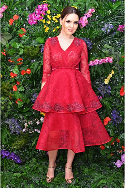 ambar studio Rochie de seară midi Marlene din dantelă bordeaux