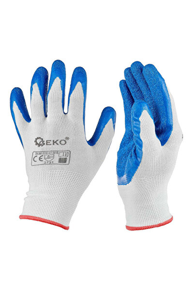 GEKO Protective polyester gloves coated with latex, size 7, white/blue, G75046